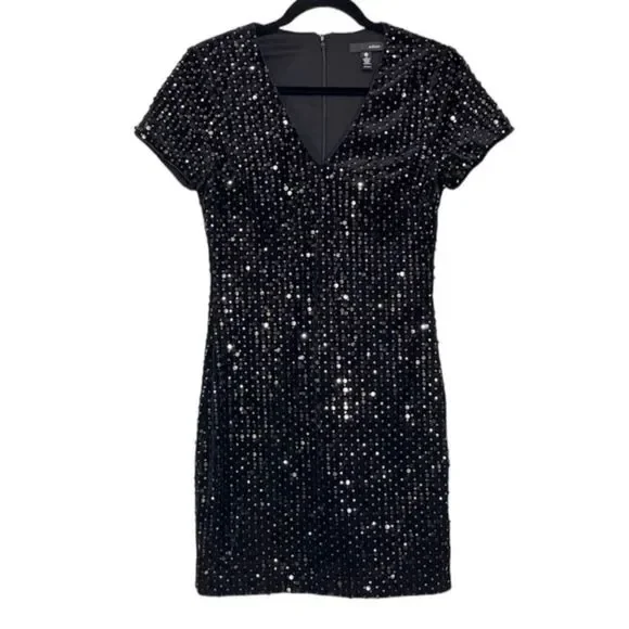Aqua Womens Velvet Sequined Shift Dress Black Xs
